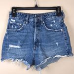 ZARA Women’s Distressed Thrashed Button-Fly Cut Off Medium Wash Denim Shorts Photo 0
