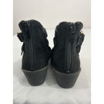 Womans Forever Size 7.5 Black Faux Suede Two Buckle Band Zip Western Ankle Boots Photo 4