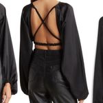 We Wore What ‎ Billow Sleeve Satin Crop Top Black Size XL Photo 1