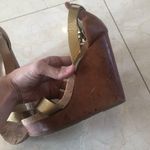 Vic Matie Leather Brown and Gold Strappy Wedges Size 7 Photo 2