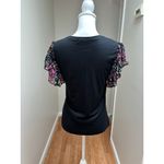 Generation Love Flutter Sleeve Tee Shirt Black Floral size Small Photo 3