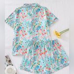 Two Piece Shorts Pajama Set Floral Tropical Women’s Pj’s Sz S NWOT Blue Photo 1