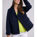 Ulla Popken Scuba Fabric Double Breasted Peacoat Jacket Size 24/26 Classic Blue Photo 1