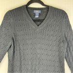 Brooks Brothers  346 Black Cable Knit Cotton V-Neck Sweater Women’s Size Large Photo 3
