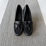 Franco Sarto Black Leather Contrast Seam Heeled Square Toe Tassel Loafer Sz 7.5 Photo 8