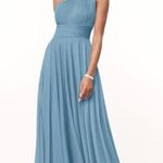 Azazie NWT CHARLIZE Steel Blue A-Line One Shoulder Mesh Dress size 14 Photo 0