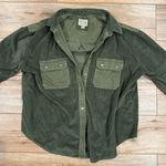 American Eagle  Olive Green Corduroy Button-up Shirt W/ Button Accents Photo 0