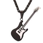 Electric Guitar Pendent Necklace - Black Stainless Steel with Chain, Men/Woman Photo 0