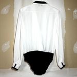 Reiss  Jayde Bodysuit Blouse Long Sleeve Low V-Neck White Black 8 Photo 8