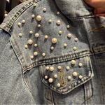 NWOT Wifey Denim Jacket with Pearl Accents Blue Photo 2