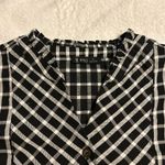 Very J  Oversized Black Striped Blouse. Size Small. Button 3/4 Front. Ruffle Photo 4