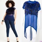 Ashley Stewart NEW Sexy Flirty navy blue feather front short sleeve night gown lingerie lounge Photo 1