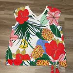 Talbots Women's V-Neck Sweater cap sleeved Multicolor Tropical Print Size LP Tie Photo 2