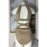 Tan Beige Textured Halter Cut Out One Piece Swimsuit Plus Size 2XL Photo 8