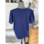 Draper James Blouse Women's Navy Blue Preppy Southern Eyelet Sleeve Sz L New Photo 2