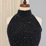 90s Laurence Kazarian 100% Silk Black Beaded Halter Neck Gown High Neck Slit L Size L Photo 3