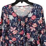 Old Navy Dress Womens Medium Blue Floral Rayon Boho Long Sleeve Mini Keyhole NEW Photo 3