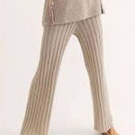 Free People Beach Tan Ribbed Knit Sweater Pants Size XS EUC Photo 0