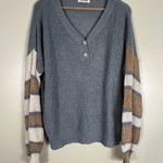 Listicle Gray Cozy Oversized V-Neck Sweater Photo 1