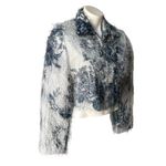 Vintage 90’s Rare Mesmerize Fuzzy Long Eyelash Zip Front Crop Top/Jacket, Sz S Blue Photo 4