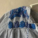 Roller Rabbit  Navy Pinstripe Embroidered Long Sleeve Blouse Size XS Photo 2