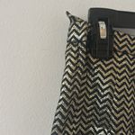 Vintage Black Gold Zip Zag Pattern Metallic Pleated Midi Skirt Size 10 Photo 3