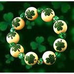 St Patricks Day Shamrock Wood Beaded Stretch Bracelet Marbled Accents Ne… Green Photo 1