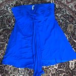 David's Bridal Blue Strapless Dress 26 ruched bust flare bottom Photo 4