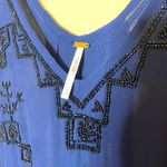 Free People  Navy Blue Sheer Beaded Run With It Tank Top Photo 6