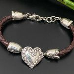 Brighton Retired Cupid’s Bandit Silver Heart Brown Braided Leather Bracelet 26g Photo 0