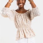 NWT Francesca’s Anett Pink Sparkle Polka Dot Peplum Top XS Photo 4