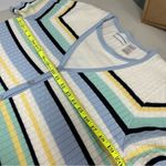 Cherokee  Women's m Short Sleeve striped Sweater button down Blue yellow White Photo 6