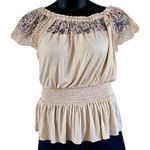 Charlotte Russe Ivory Lace Shoulder Peasant Blouse Women Junior Size Large EUC Photo 1