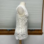 CAbi  Off White Sheer Needle Floral Lace Shell Peplum Tank Top #800 Size Medium Photo 4
