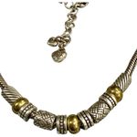 Brighton Two-Tone Collar Necklace Silver Gold Beads w/ Heart Charms 16" Photo 1