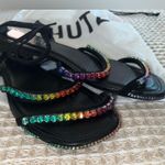 Schutz : Loule Nubuck Flat Sandal! Black leather, multicolor details $35 Photo 2