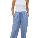 Oleg Cassini Vintage 80s Silk Pants Women’s M Blue Loose Fit Elastic Tie Waist Size M Photo 0