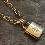 Tory Burch NWT  Double sided Padlock chunky gold necklace with Dustbag Photo 5