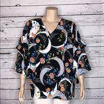 Crescent Alfani Woman NWT Size 3X Moon Floral Print Ruffle V-Neckline Blouse Top Photo 0