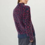 RTR Thakoon Navy Red Printed Fuzzy Mock Neck Pullover Sweater Size M soft Blue Size M Photo 2