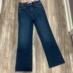 ZARA  High Rise Raw Hem Flare Cropped Stretchy Jeans Dark Wash Size 0 Photo 2