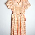 Maison Tara Gingham Belted Midi Shirtdress Size 14 Orange Lightweight Photo 3
