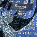Madewell  SILK BLUE ASCOT GRIDIRON BOHO SHORT SLEEVE BLOUSE TOP XS Photo 3
