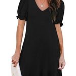 NIVYEE Black Puff Short Sleeve Vneck Mini Midi Dress with Pockets Occasion XL Photo 0