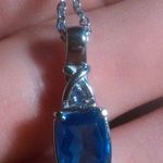 Ceylon Color Quartz and Blue Simulated Diamond Stainless Steel Pendant Necklace Photo 5