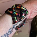 Multi Color Glass Bead & Wooden Beaded Cuff Bracelet Adjustable Multiple Photo 4