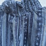 FRNCH  Paris blue high neck smocked cuffs striped blouse size small Photo 5