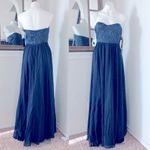 Lulus Tulle Maxi Dress Navy Blue Embroidered Strapless Evening Gown Size M NWT Photo 4