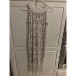 Joseph Ribkoff Dress White Beige Sleeveless Fringe Damask Cocktail Photo 0