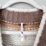 Free People Foxy Stripe Wool Blend Cropped Puff Sleeve Sweater Cream Brown XS Photo 4